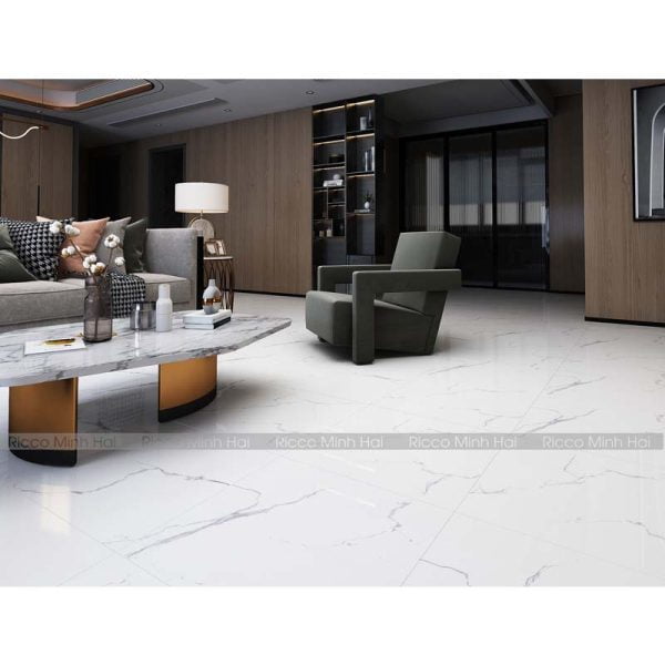 ảnh phòng khách hiện đại gạch ốp lát 80x80 hoàn mỹ 35035 trắng khói giả đá