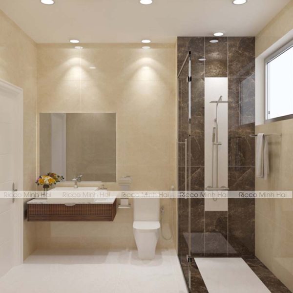 phối cảnh công trình gạch ốp lát 60x60 trung quốc 60GR60090QM kem vân đá