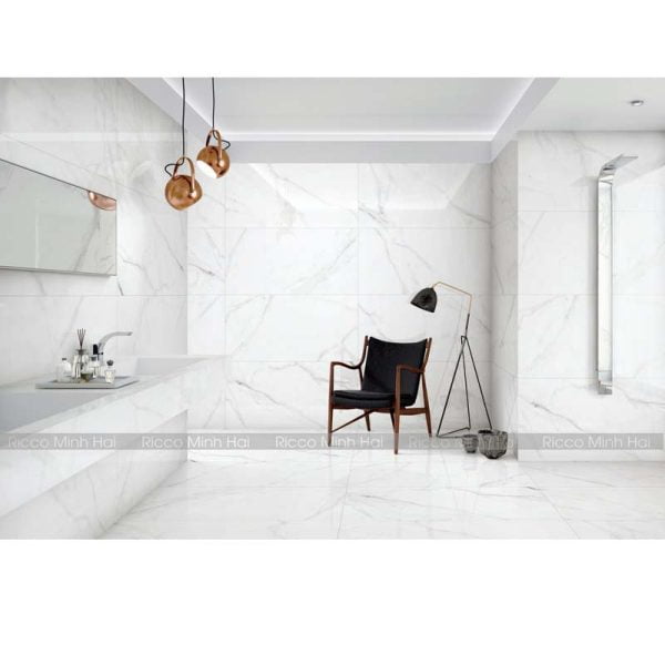 ảnh thực tế gạch ốp lát 60x60 trung quốc 60QP8325GMB trắng vân đá